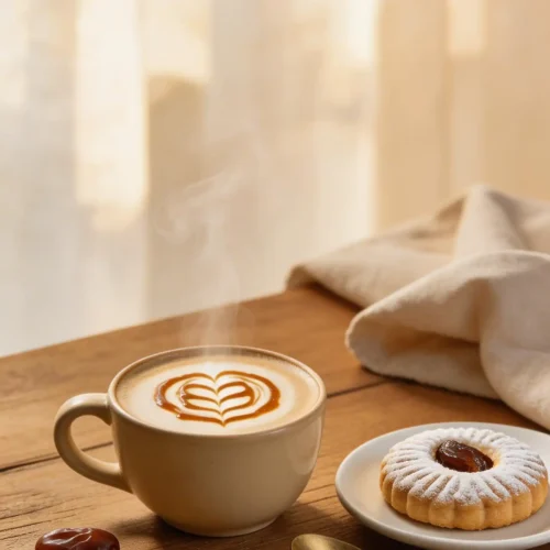 Gooey Maamoul Date Latte with Crispy Cookie Crumble