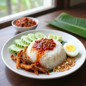 Malaysian Nasi Lemak with Sambal & Crispy Anchovies