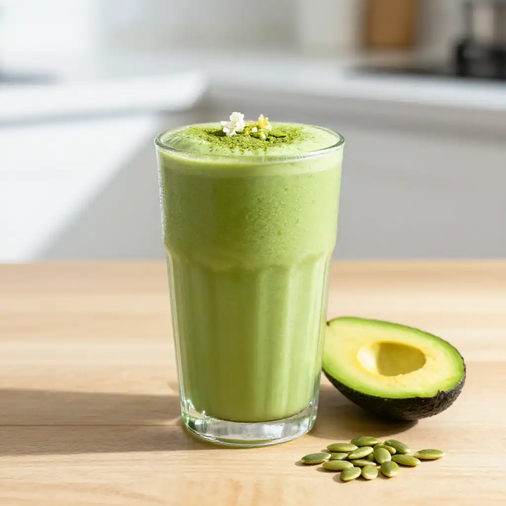 Matcha Avocado Cream Green Smoothie plated dish
