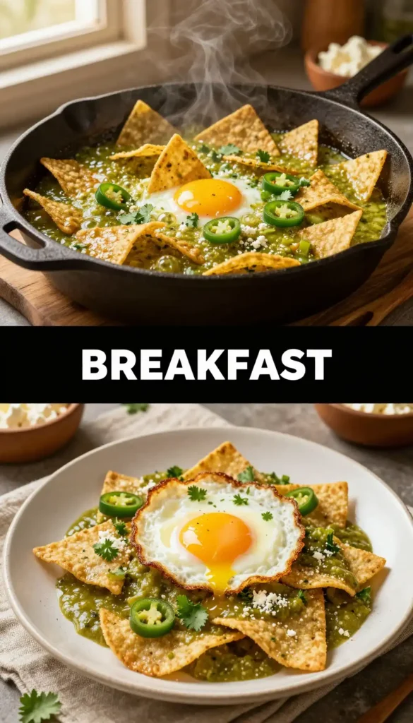Mexican Chilaquiles Verdes with Fried Egg