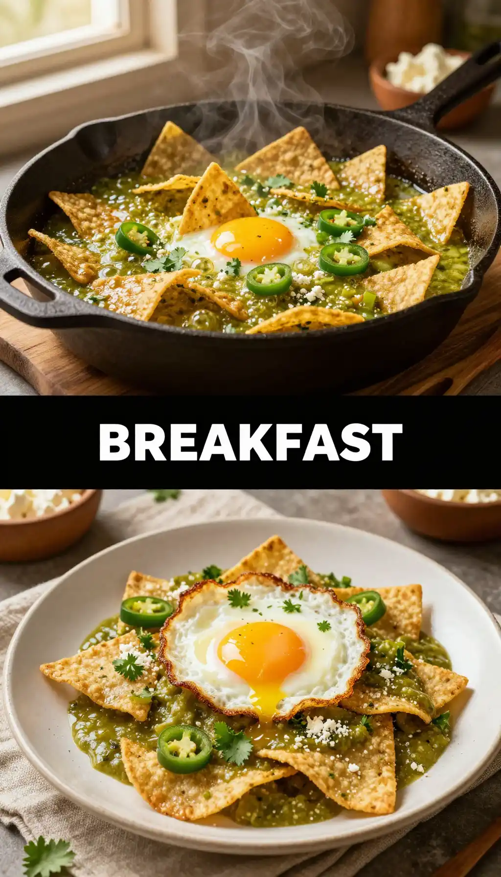 Mexican Chilaquiles Verdes with Fried Egg pinterest pin