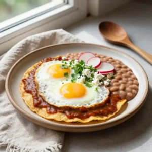 Spicy Huevos Rancheros with Homemade Refried Beans