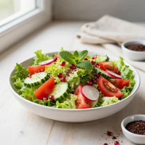 Healthy Fattoush Salad with Sumac Dressing & Crispy Pita