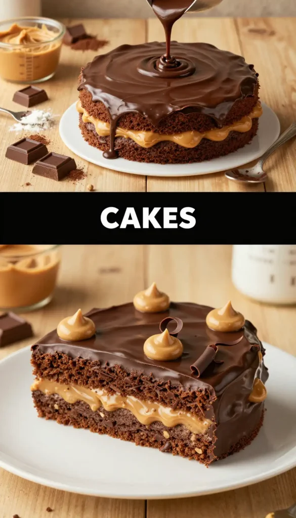 Midwest Buckeye Cake with Peanut Butter and Chocolate