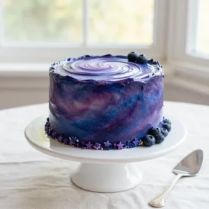 Galaxy Mirror Glaze Cake | Swirled Purple & Blue Icing