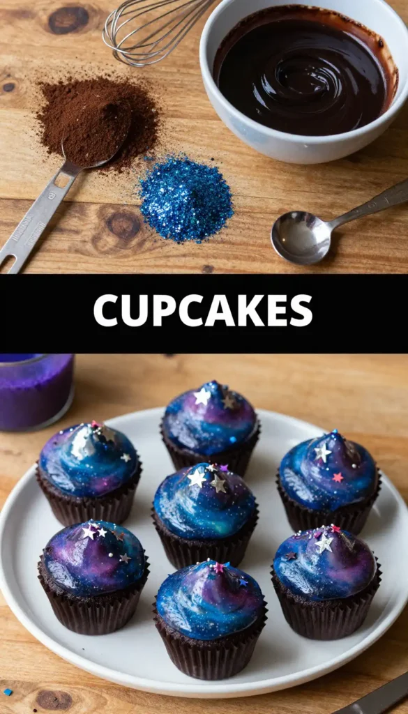 Mirror Glazed Mini Cupcakes with Galaxy Swirls