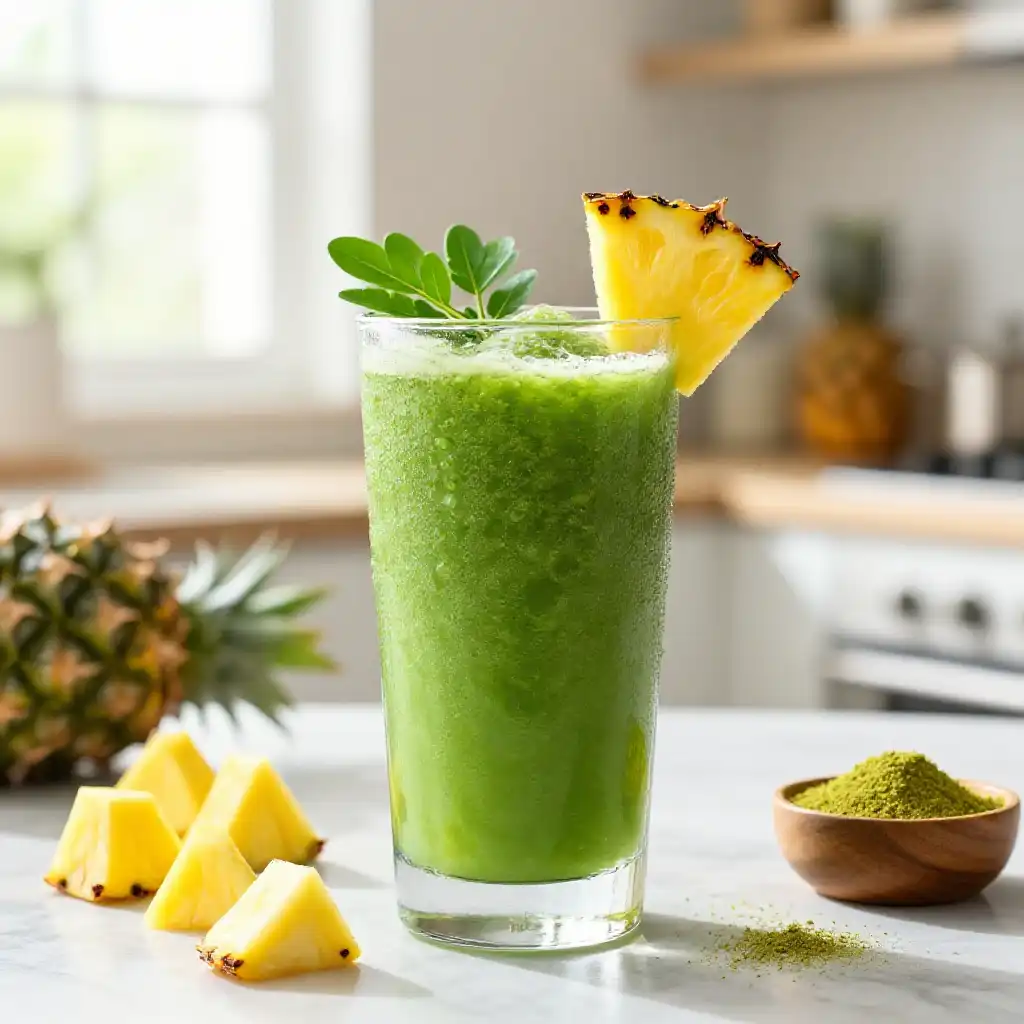Moringa Leaf Pineapple Smoothie plated dish