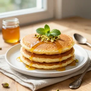 Fluffy Moroccan Semolina Pancakes with Honey Drizzle