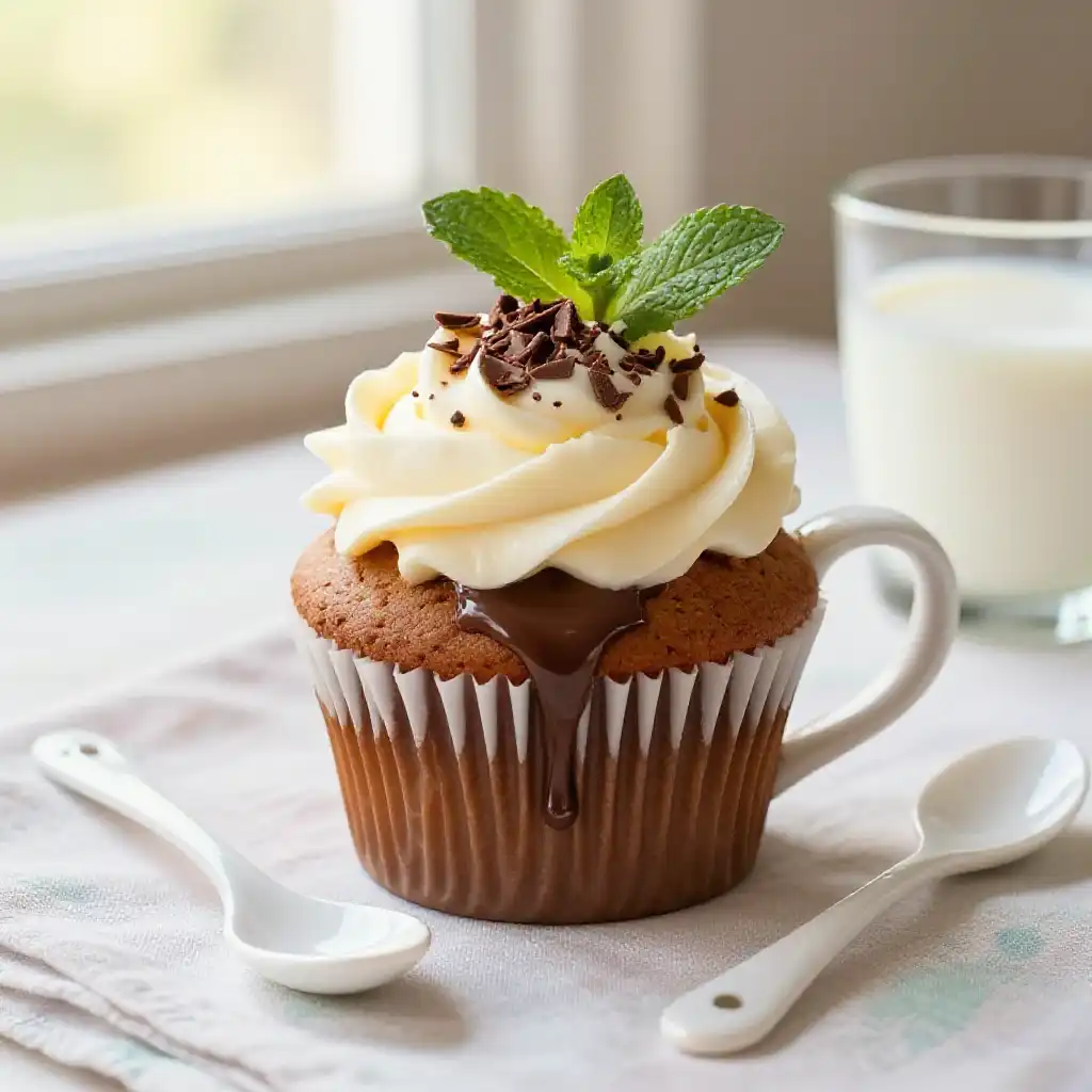 Mug Cupcake with Hot Fudge Center (Single Serve) plated dish