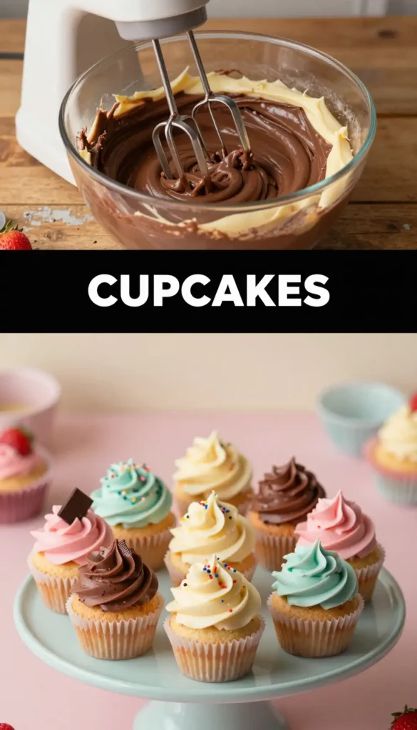 Neapolitan Cupcakes with Three Flavors Swirled