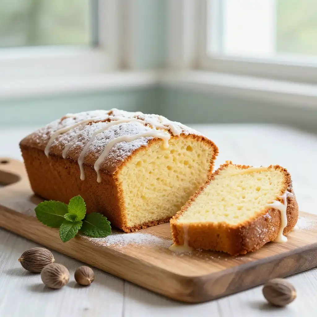 Nigerian Pound Cake with Vanilla and Nutmeg plated dish