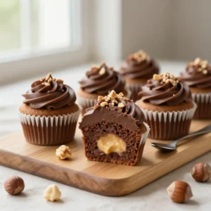 Decadent Nutella Cupcakes with Hazelnut Cream Center