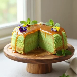 Pandan Chiffon Cake with Gula Melaka Caramel Drizzle