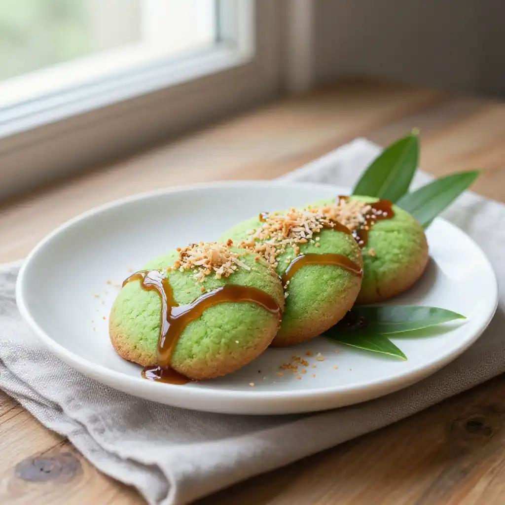 Pandan Cookies with Gula Melaka Drizzle plated dish