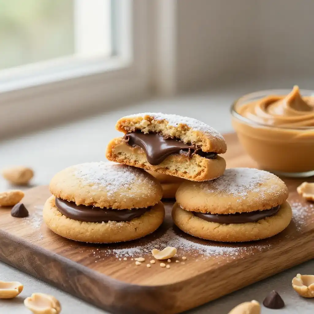 Peanut Butter Stuffed Cookies with Chocolate Center plated dish