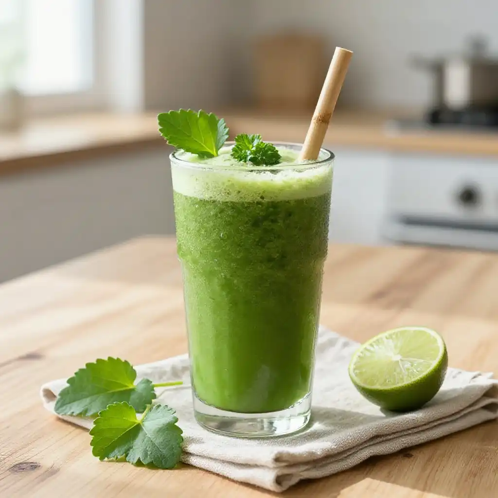 Pennywort Gotu Kola Green Smoothie plated dish