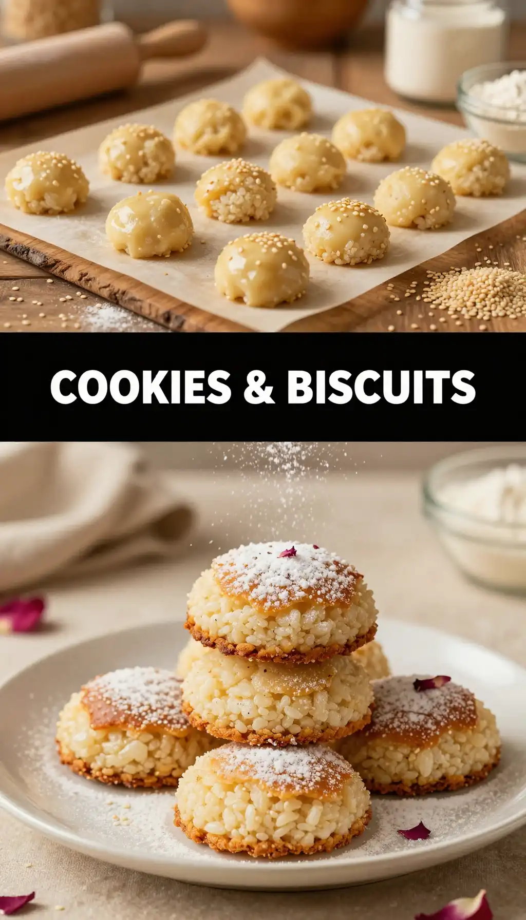 Persian Nan-e Berenji Rice Cookies with Rose Water pinterest pin