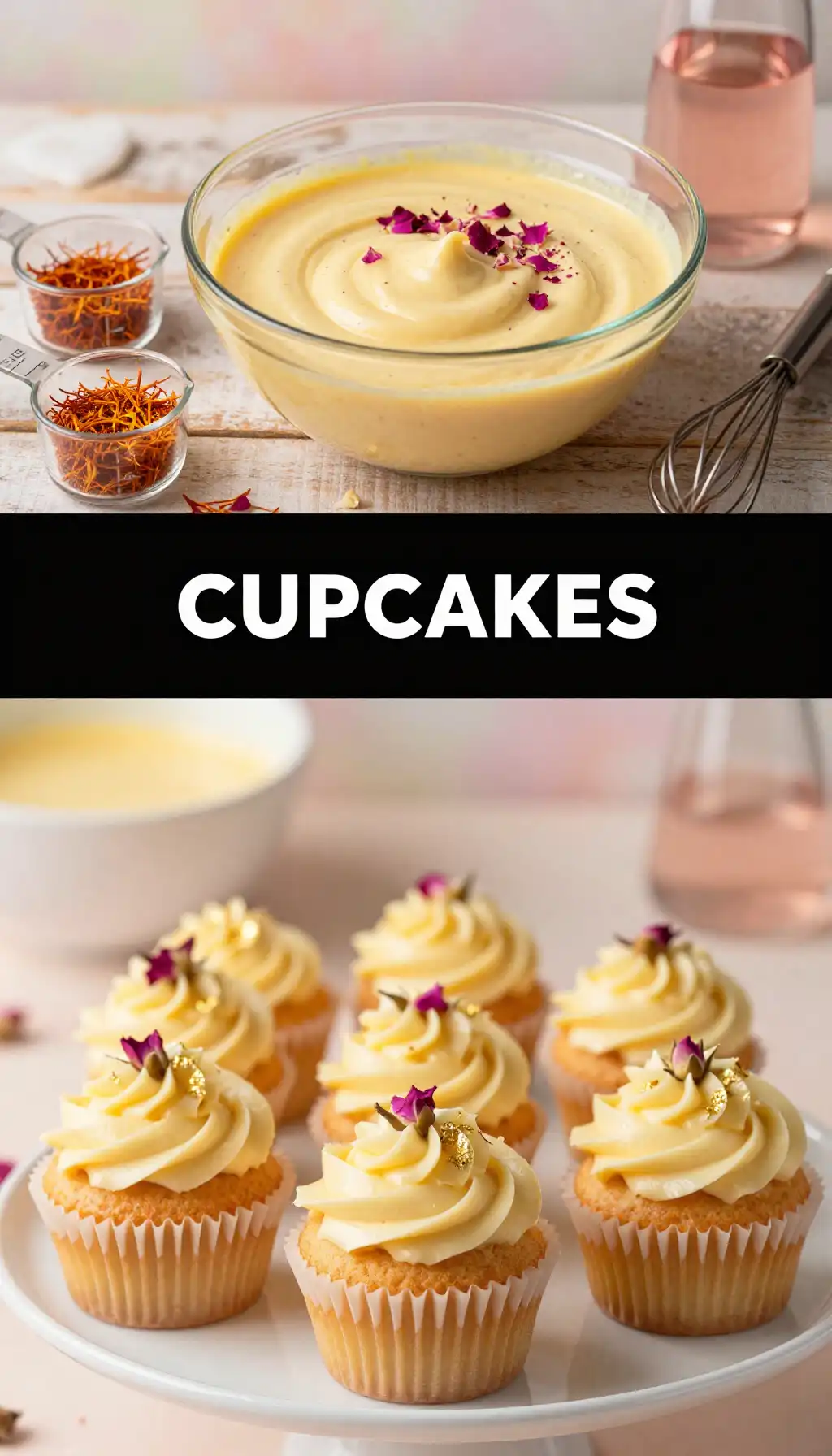Persian Saffron Cupcakes with Rose Water Cream pinterest pin