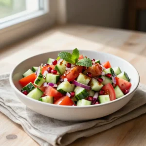 Shirazi Salad with Cucumber, Tomato & Mint Dressing