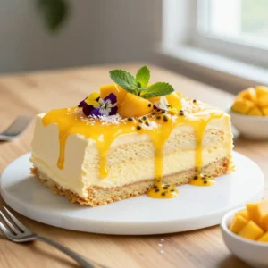 Peruvian Tres Leches Cake with Mango Passion Fruit Glaze
