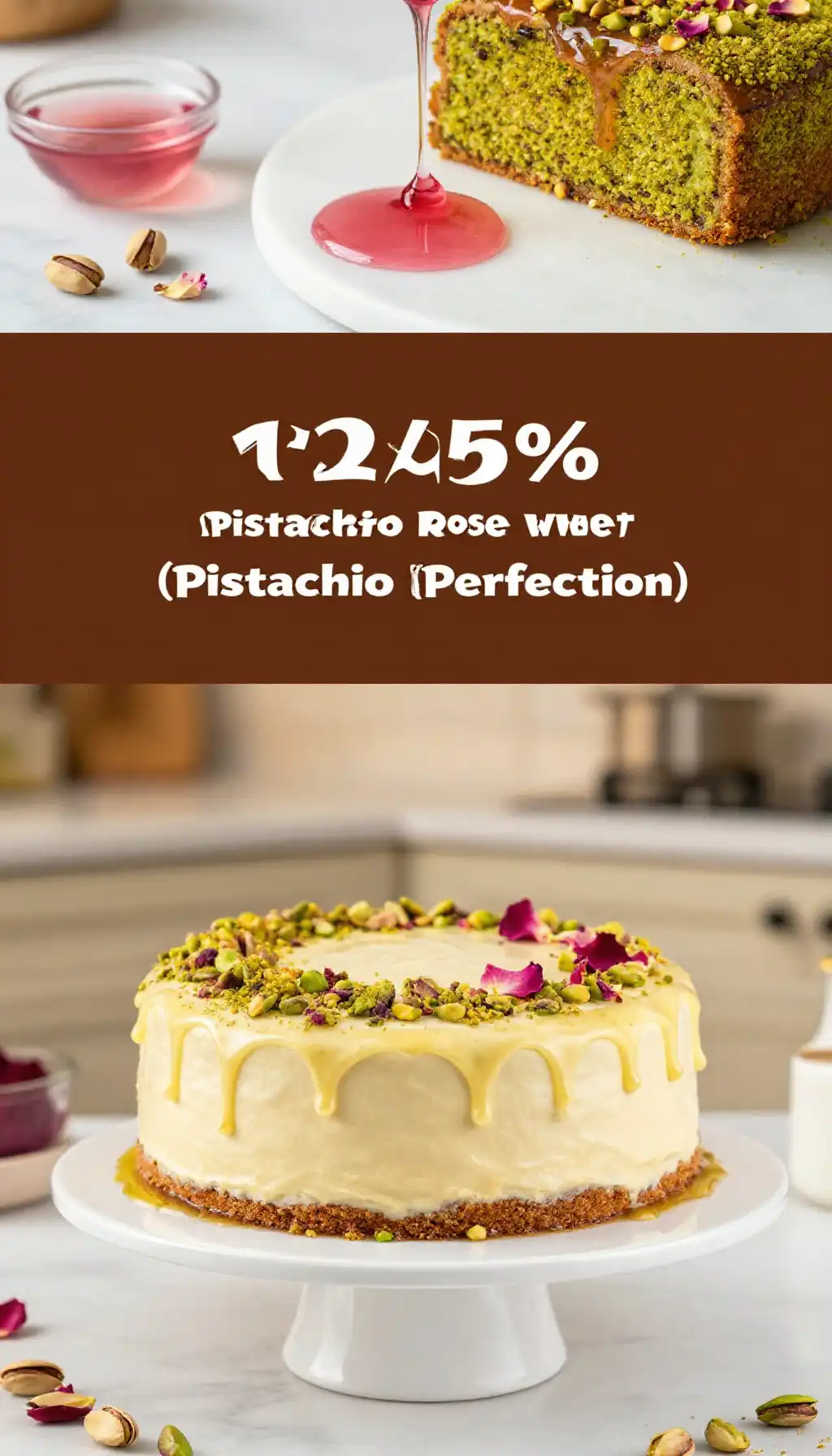 Pistachio Cream Drip Cake with Rose Water Buttercream and Crushed Pistachios pinterest pin