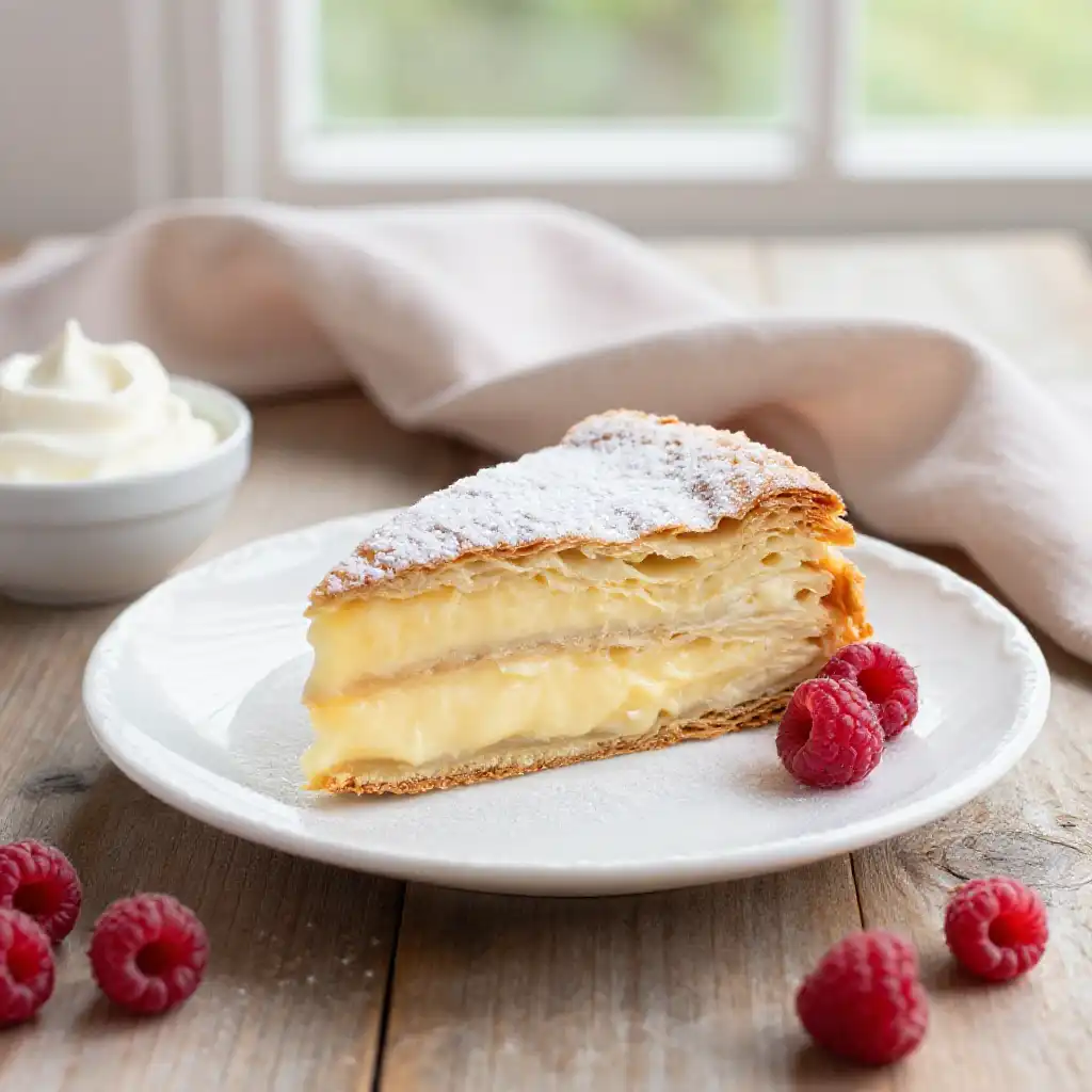 Polish Kremówka Papal Cream Cake with Vanilla Pudding plated dish