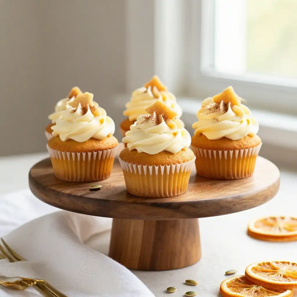 Pumpkin Spice Cupcakes with Cream Cheese Swirl plated dish