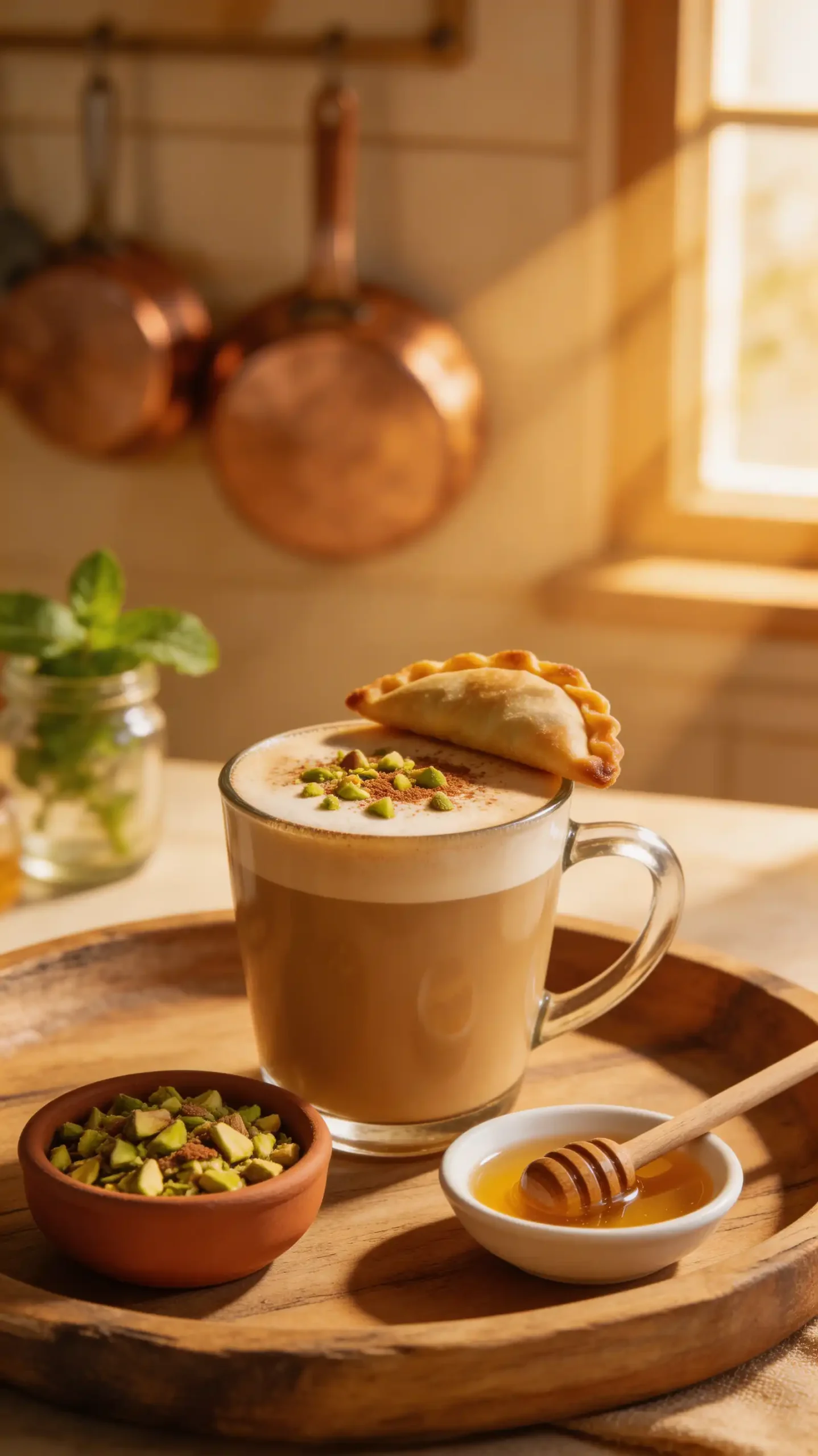 Qatayef Asafiri Latte plated dish