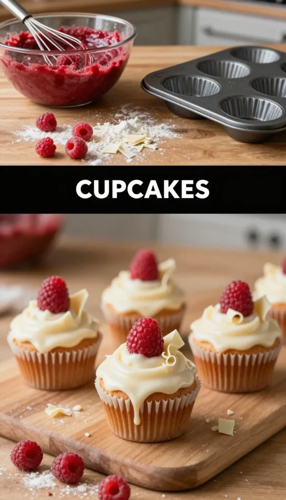 Raspberry Cupcakes with White Chocolate Ganache