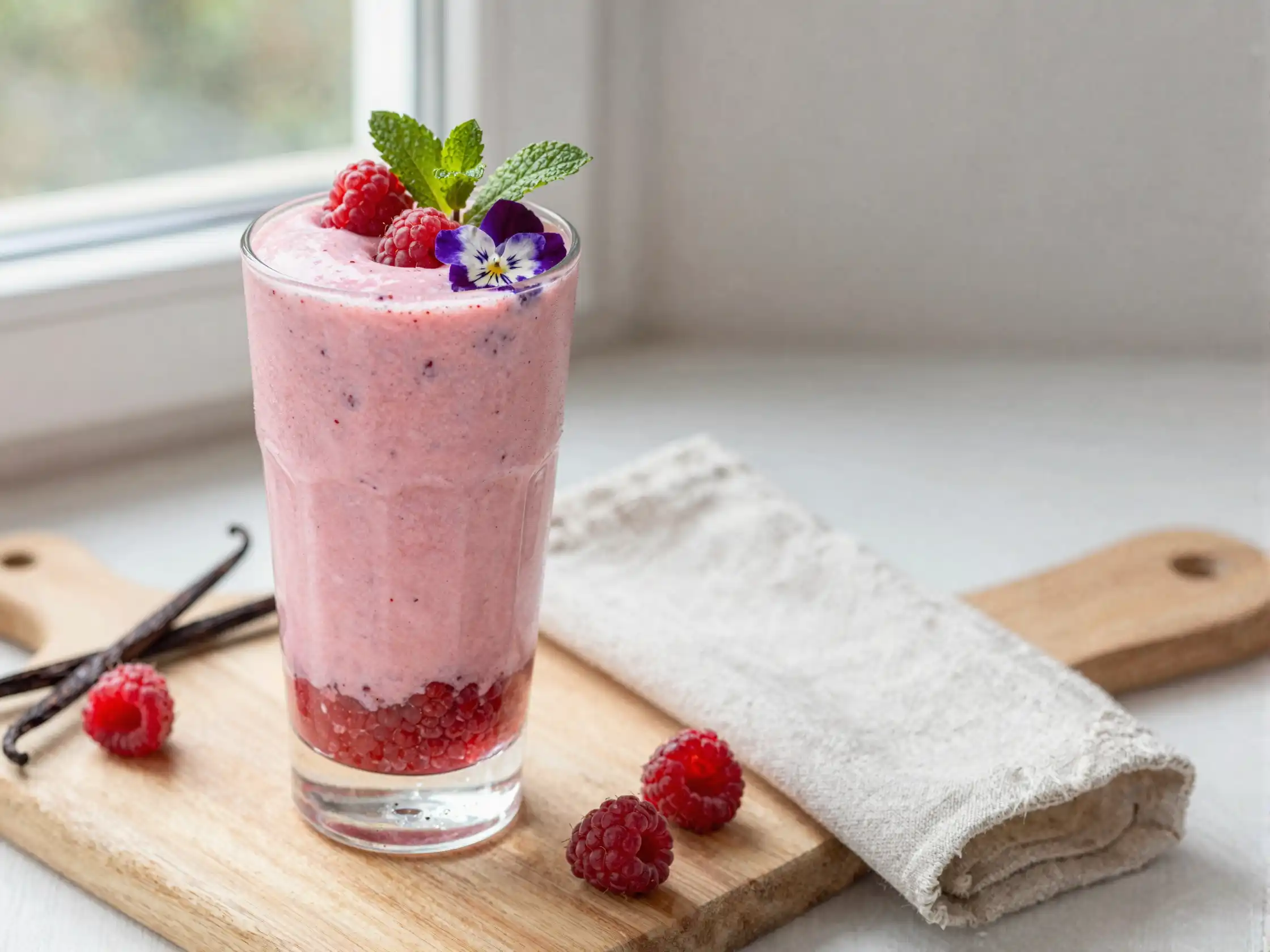 Raspberry Vanilla Smoothie plated dish