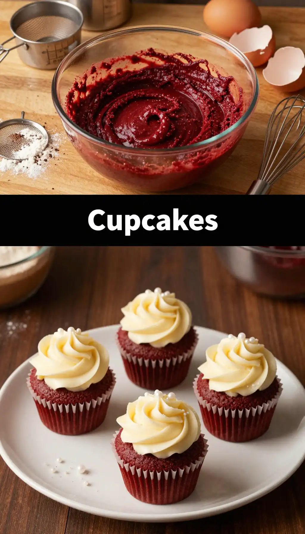 Red Velvet Cupcakes with Cream Cheese Rosettes pinterest pin