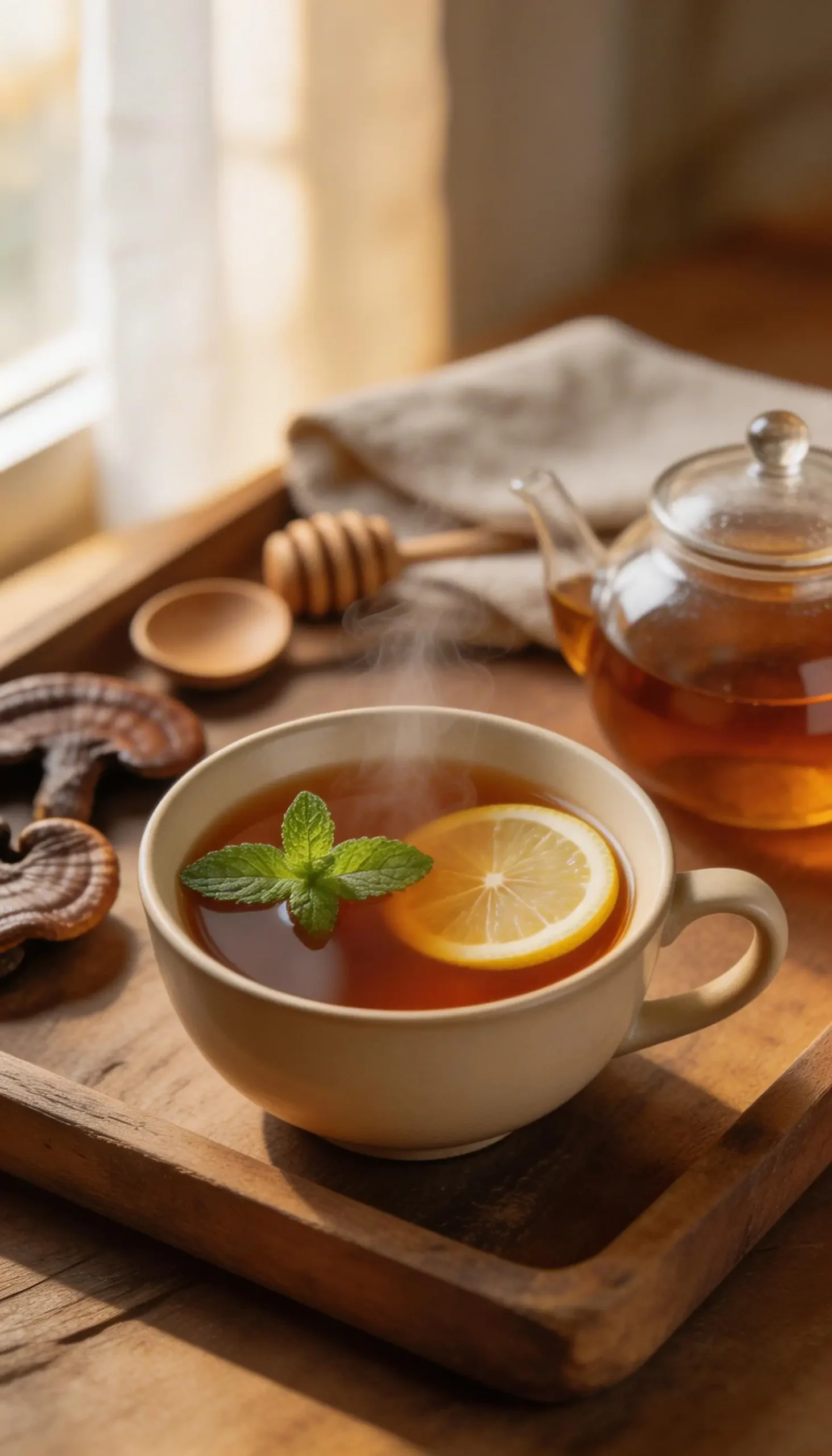 Reishi Mushroom Calm Tea plated dish