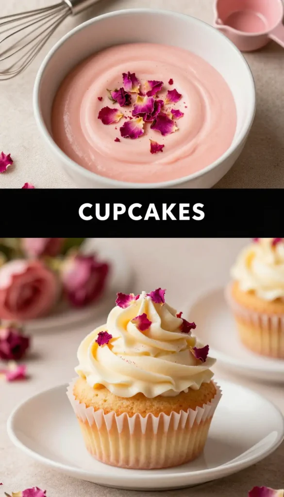 Rose Water Cupcakes with Dried Rose Petals