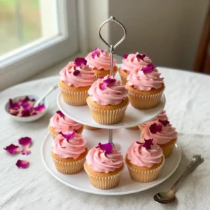 Rose Water Cupcakes with Dried Rose Petals