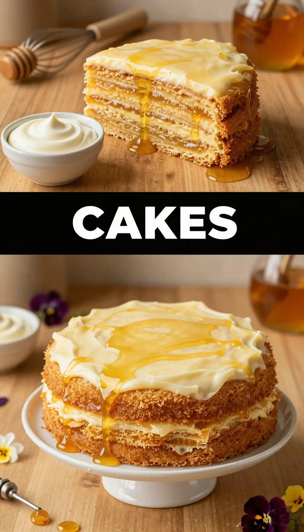 Russian Honey Layer Cake Medovik with Sour Cream Frosting pinterest pin
