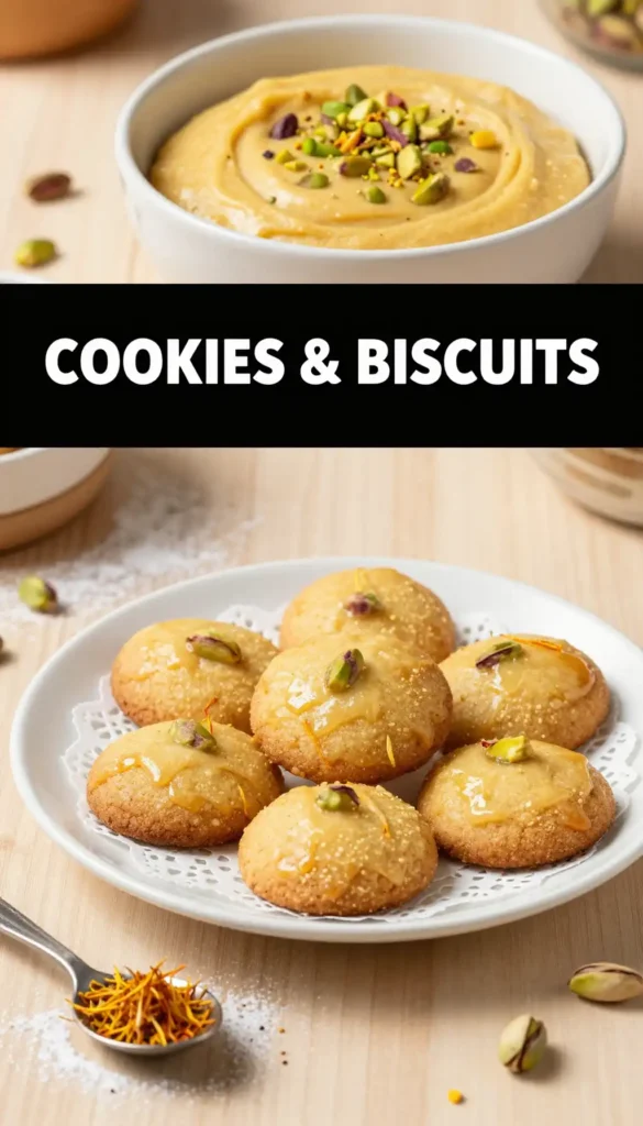 Saffron Cardamom Cookies with Pistachio Garnish