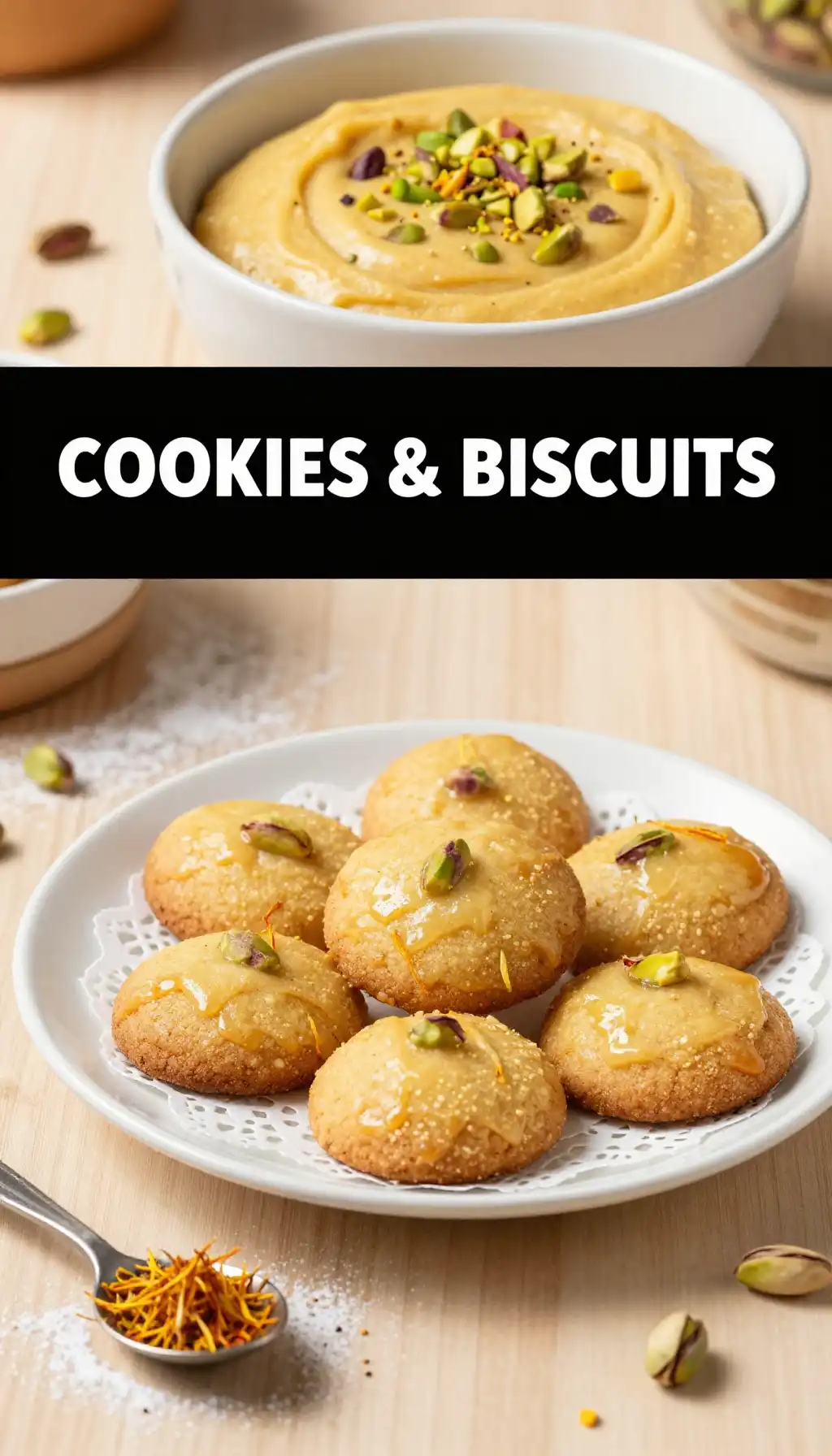 Saffron Cardamom Cookies with Pistachio Garnish pinterest pin