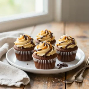 Gooey Salted Caramel Chocolate Drizzle Cupcakes
