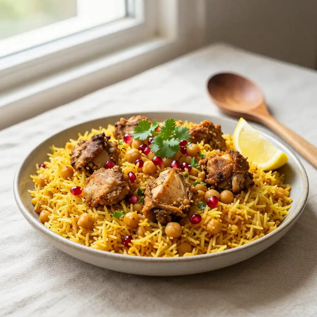 Saudi Arabian Kabsa Rice Breakfast Bowl plated dish