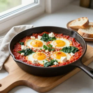 EASY One-Pan Spinach Feta Shakshuka Recipe