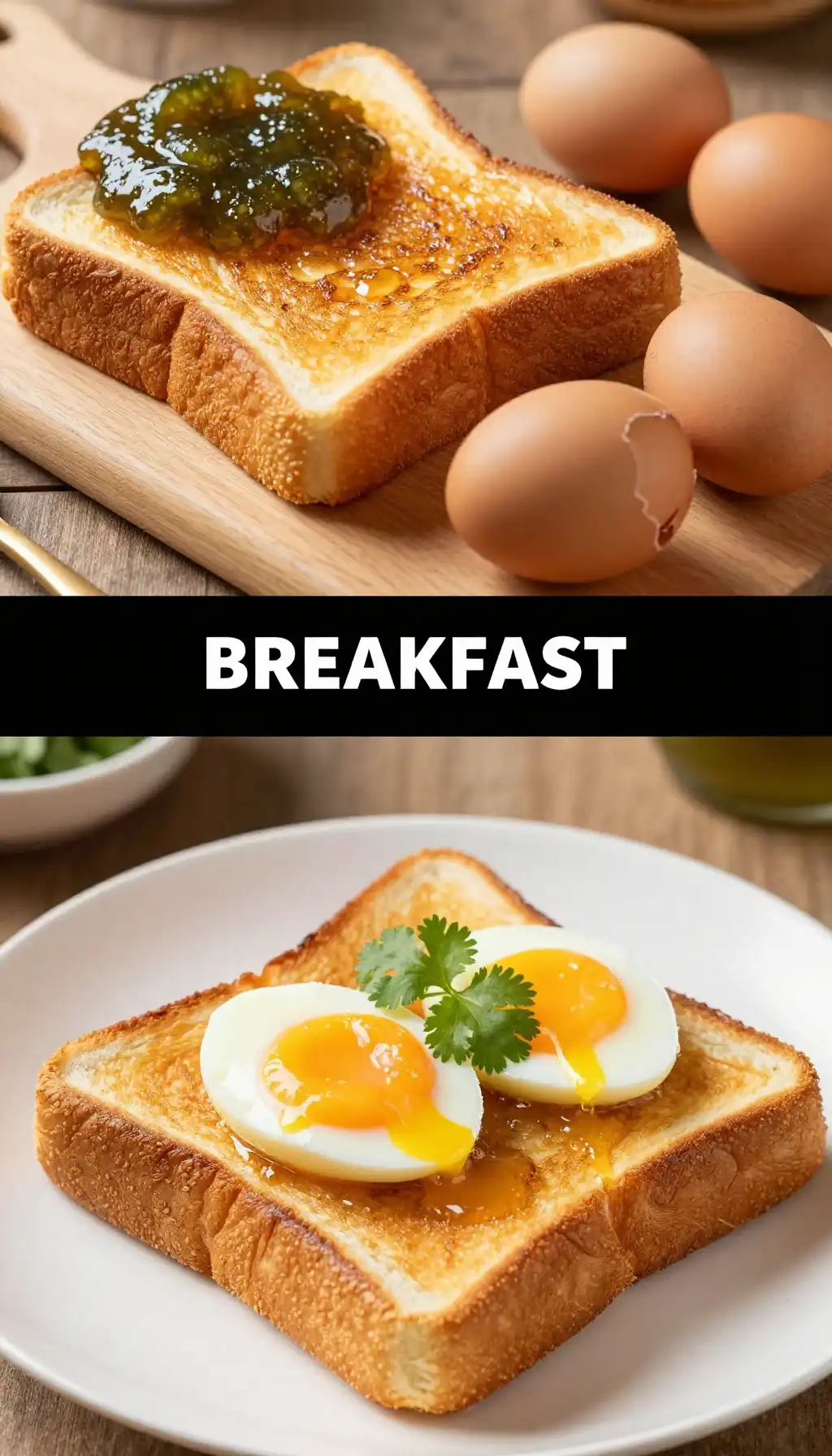 Singaporean Kaya Toast with Soft Boiled Eggs pinterest pin