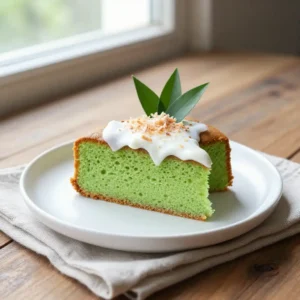 Fluffy Pandan Chiffon Cake with Coconut Milk Glaze