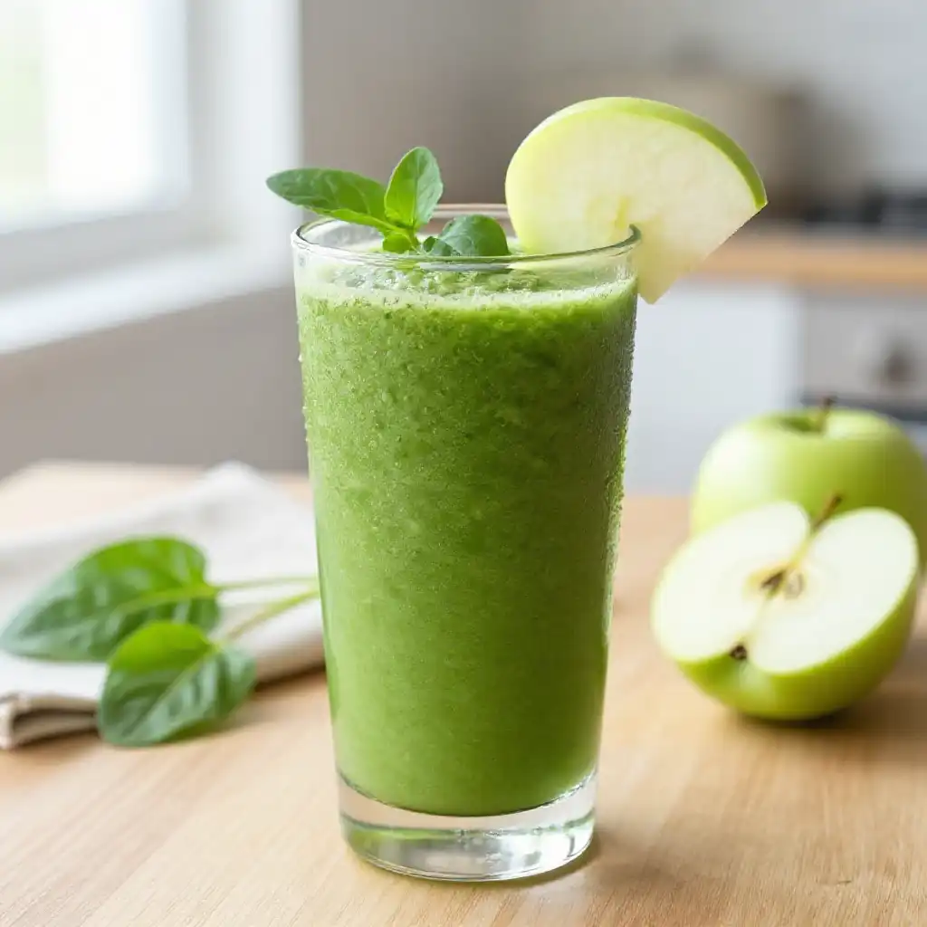 Sorrel Apple Green Smoothie plated dish