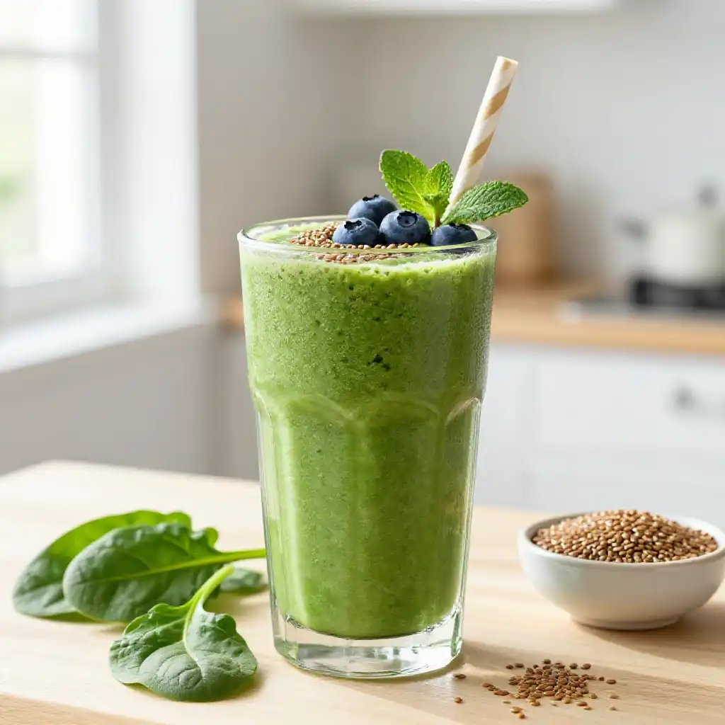 Spinach Flax Green Smoothie plated dish