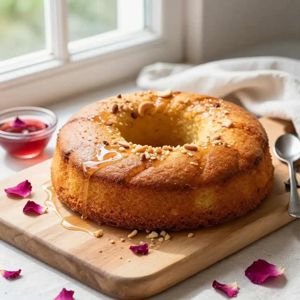 Sri Lankan Love Cake with Semolina Cashew and Rose plated dish