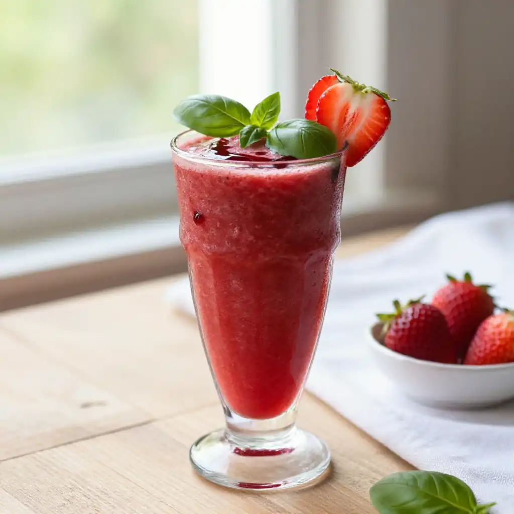Strawberry Basil Balsamic Smoothie plated dish