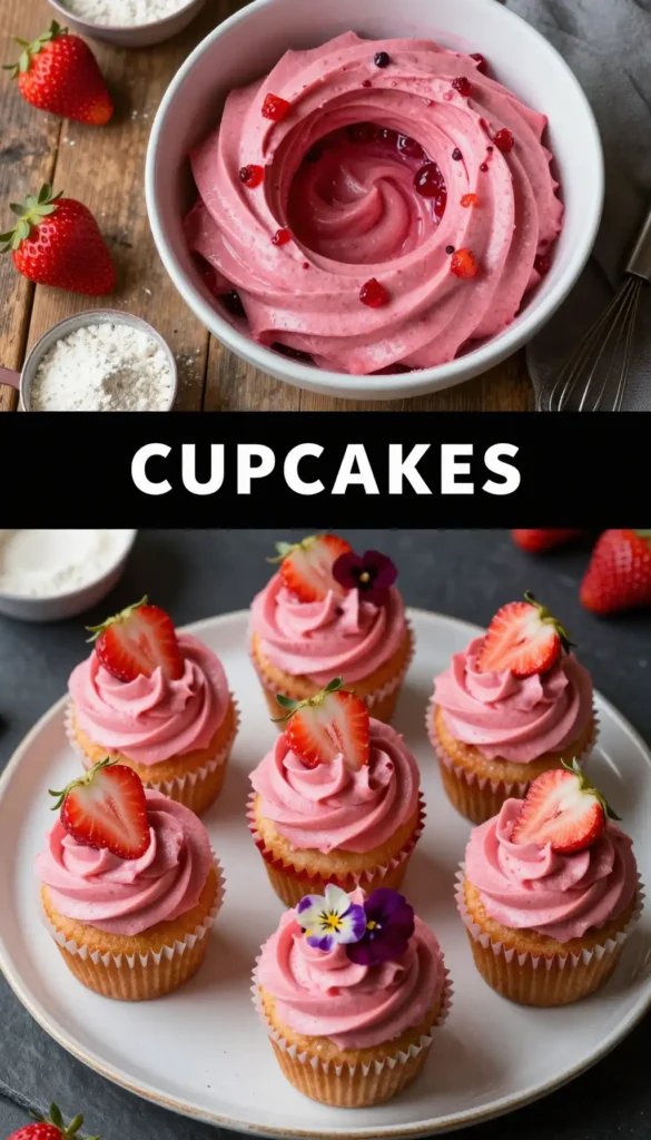 Strawberry Cupcakes with Fresh Berry Buttercream