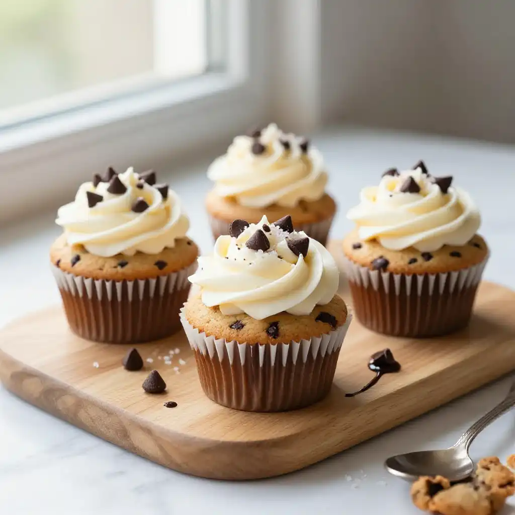 Stuffed NYC Style Chocolate Chip Cookie Cupcakes with Gooey Center plated dish