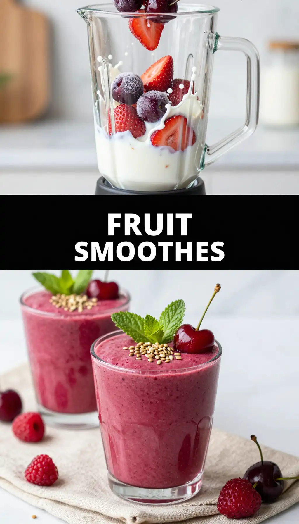 Sweetheart Cherry Strawberry Smoothie pinterest pin