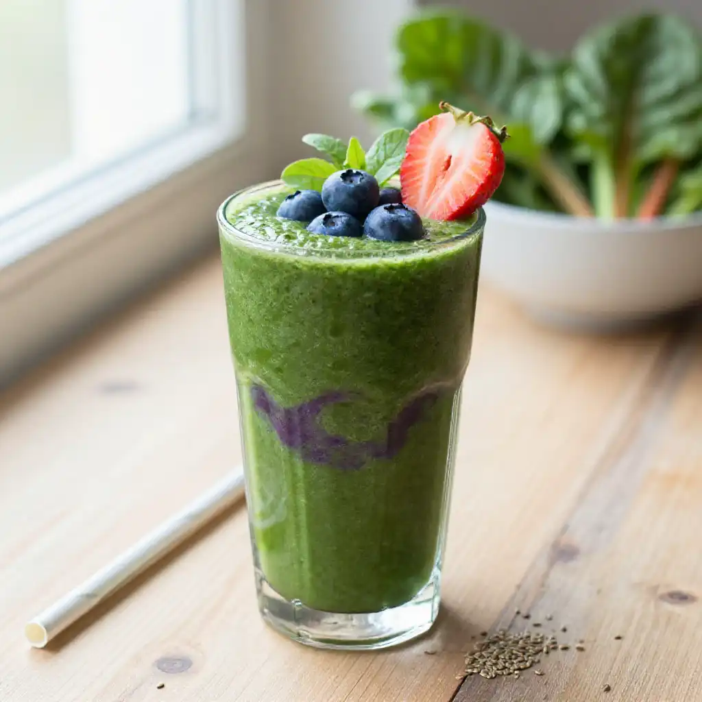 Swiss Chard Berry Green Smoothie plated dish